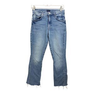 Mother The Insider Ankle Fray Jeans Womens Size 26 Blue Light Wash Raw Hem Crop